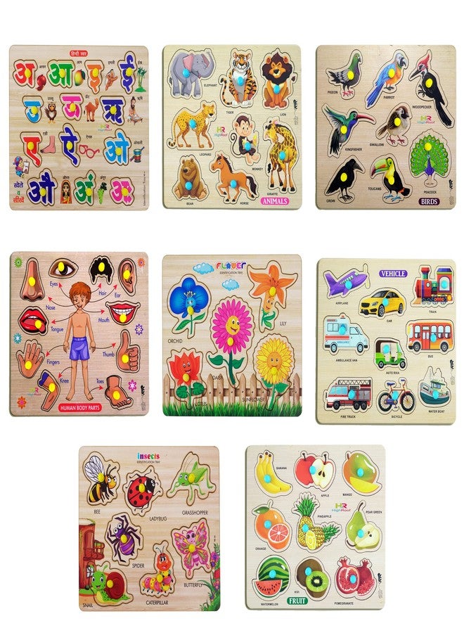 HIGHROOF® Kids Fort Pre Nursery Educational Jigsaw Puzzles for Adults Kids Learning Toys Kit Board Game 8 pcs Set of Hindi Letter Monuments Bird Insect Fruit Sea Animal Educational Toy - Image 1